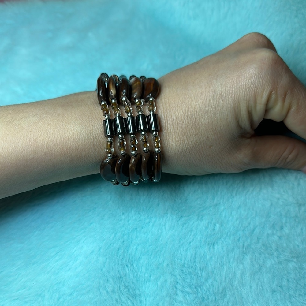Elegant Brown and Silver Beaded Bracelet